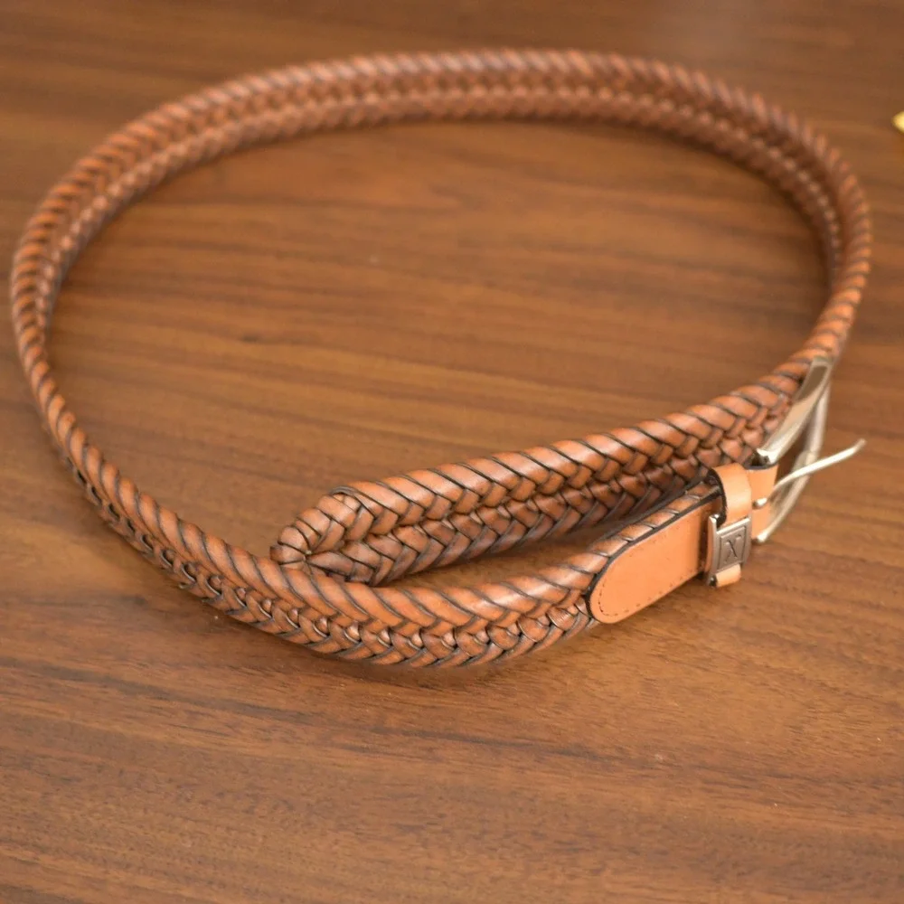 Greg Norman Mens Braided Leather Belt Brown Top Grain Woven Golf Size 36 2368500